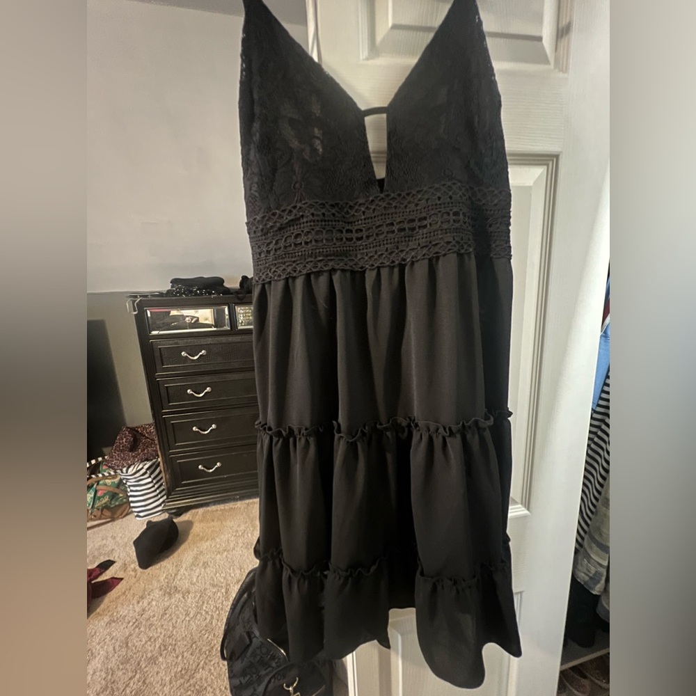 Black lace top dress
